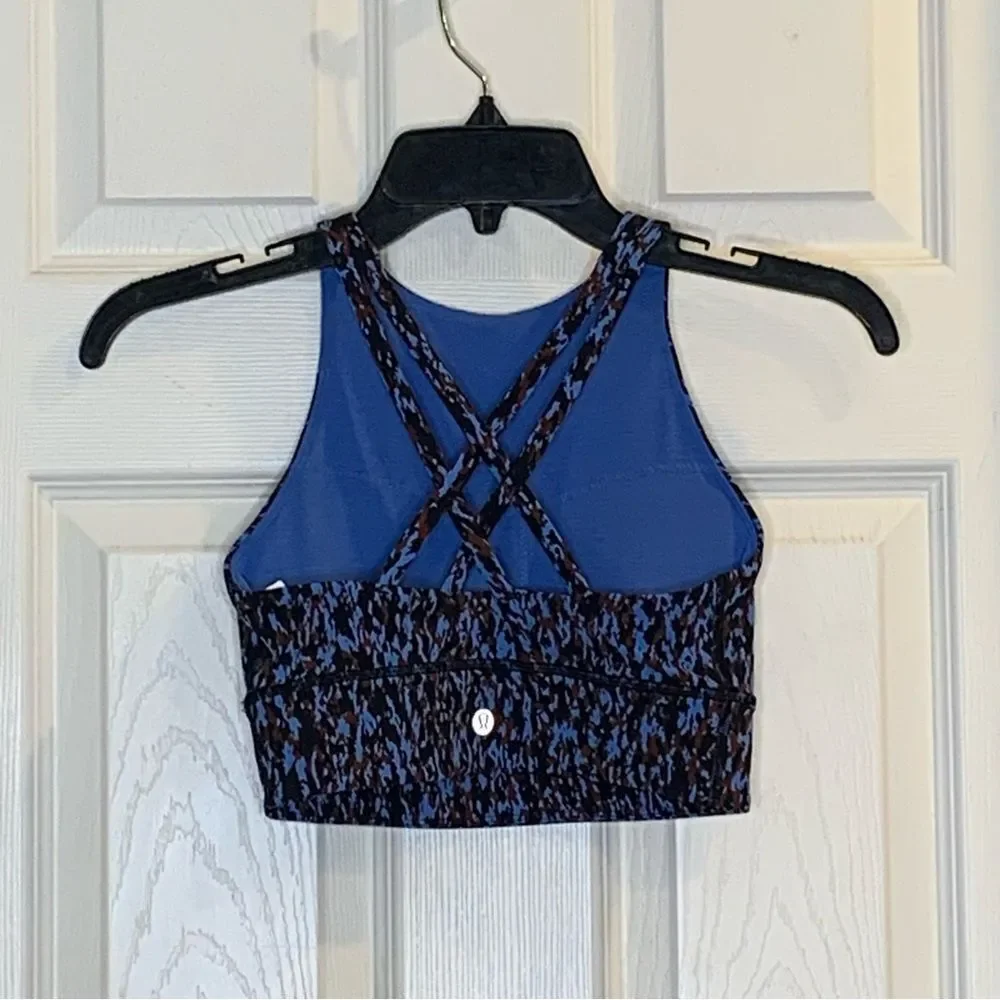 Lululemon Energy High-Neck Longline Tough Bra Leopard Camo Blue Nile Multi